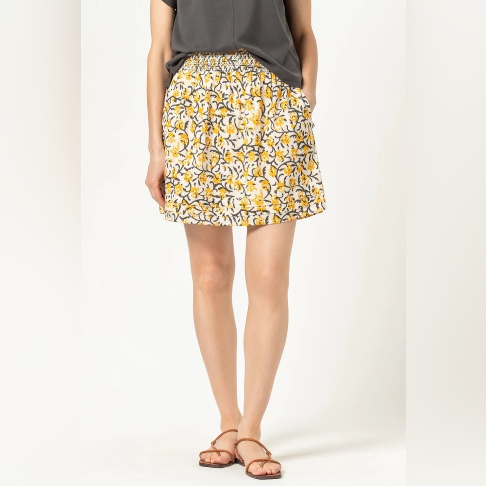 Brand New Lilla P Printed Voile Smocked Waist Skirt, Size XL